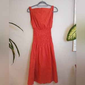 Reverse NWT Square Neck Backless Rust Orange Smocked Waist Bohemian Apron Dress